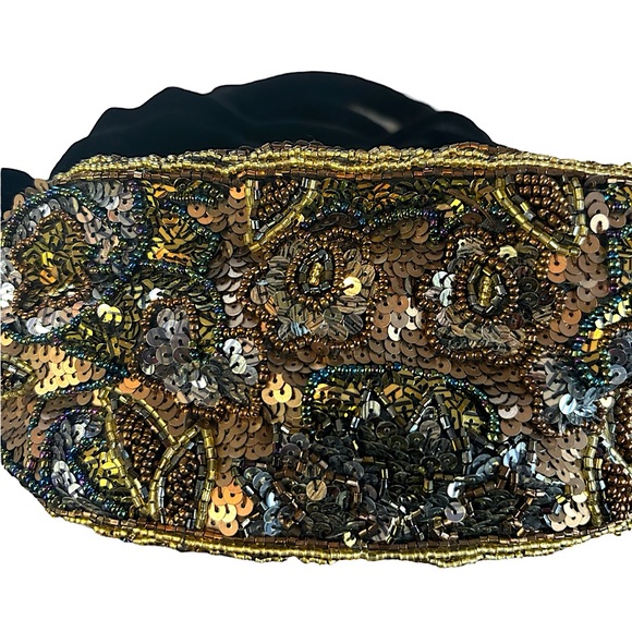 Chico’s Beaded Sequin Flapper 20s Great Gatsby Velvet Bucket Bag Purse Gold New - Picture 6 of 11